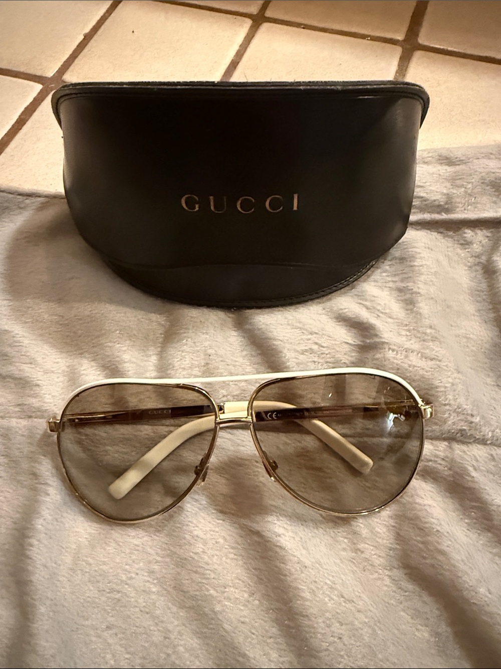 Gucci GG1827/S BNCK Gold White Aviator Sunglasses Made in Italy w/ Case